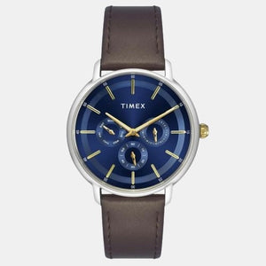 Fashion Men Quartz Blue Dial Chronograph Leather Watch TWEG22001