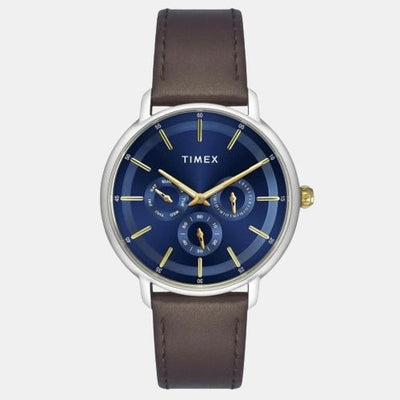 Fashion Men Quartz Blue Dial Chronograph Leather Watch TWEG22001