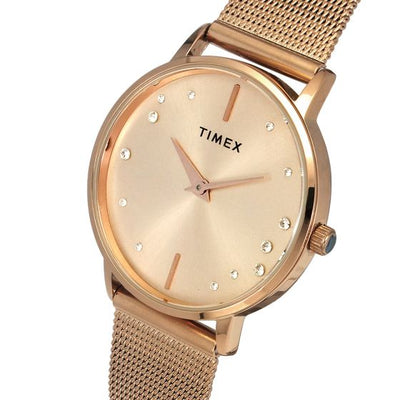 Fashion Women Quartz Rose Gold Dial Analog Brass Watch TWEL15602