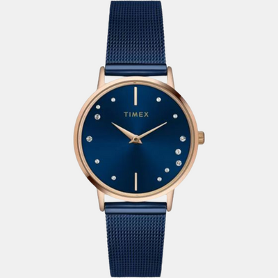 Fashion Women Quartz Blue Dial Analog Stainless Steel Watch TWEL15604