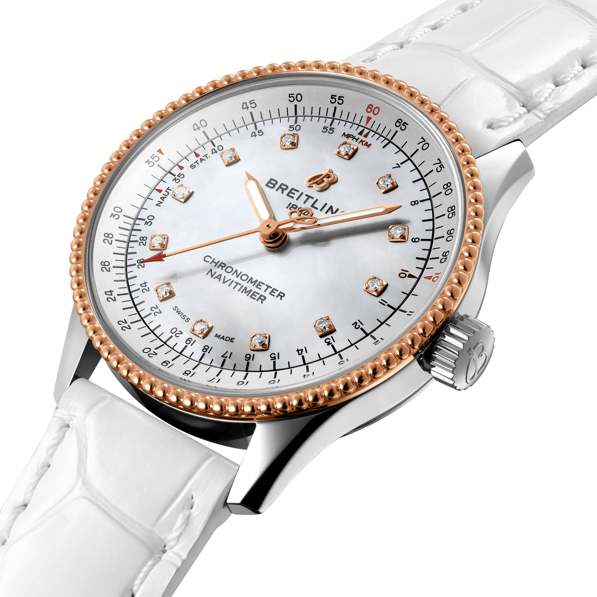 Breitling Navitimer Rose Gold Mop Dial 35 MM Watch for Women