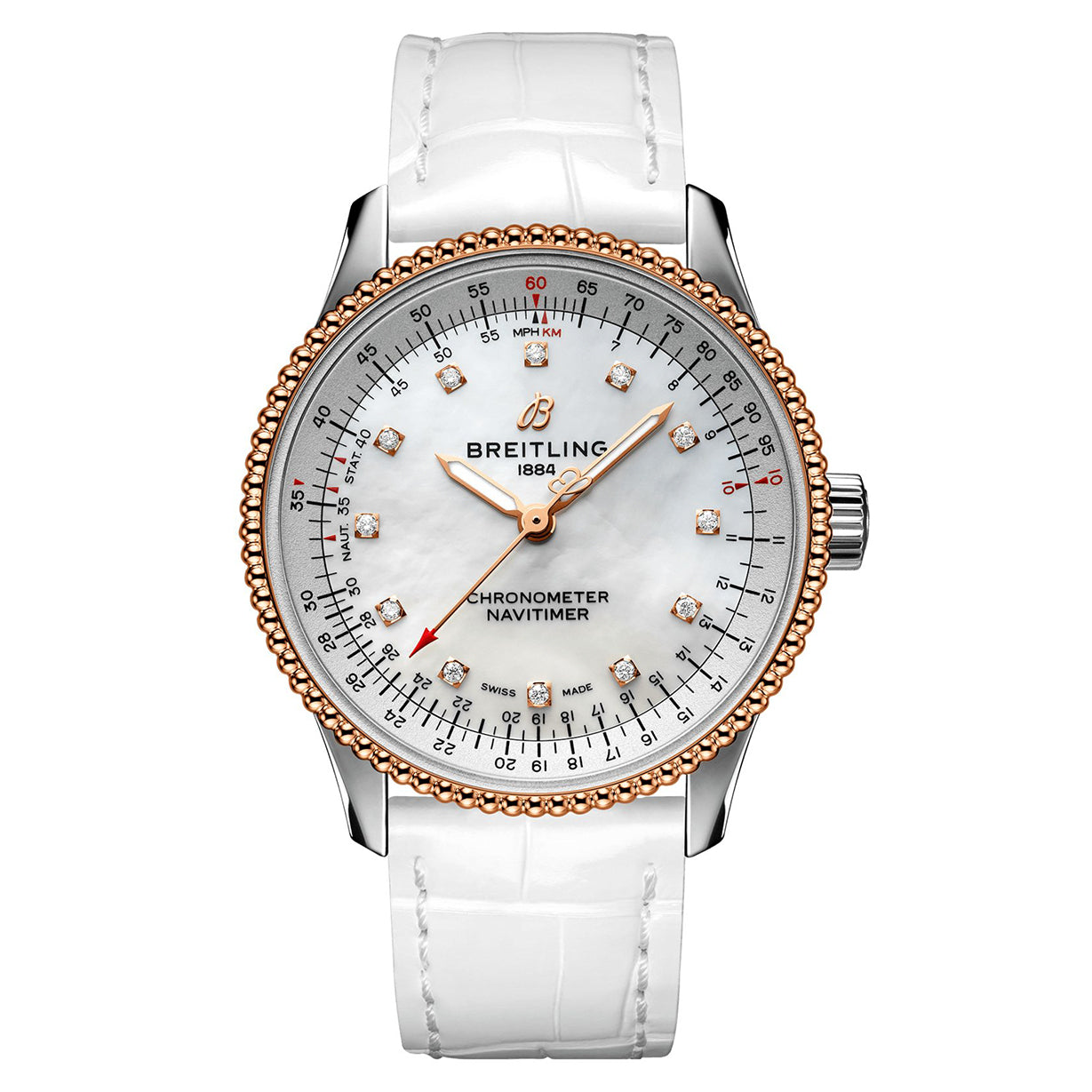 Breitling Navitimer Rose Gold Mop Dial 35 MM Watch for Women