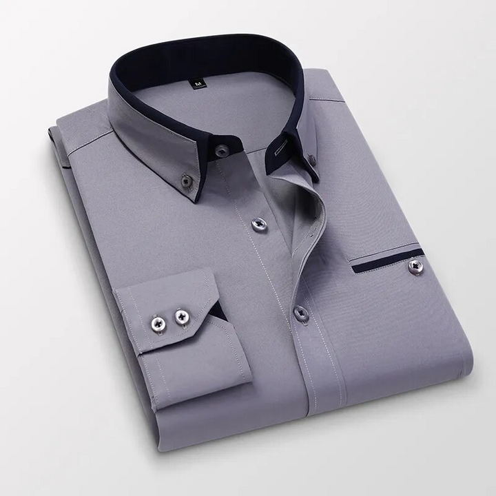 Down Collar Cotton Blend Solid Shirt For Man (Grey)