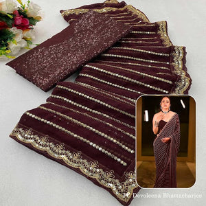 Brown Sequins Embroidered Georgette Saree