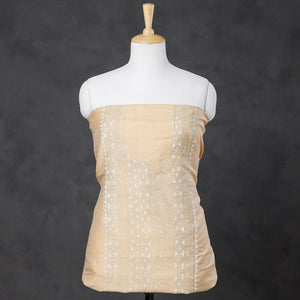 Beige - Bengal Kantha Embroidery Silk Cotton Kurti Material - 2.6 M