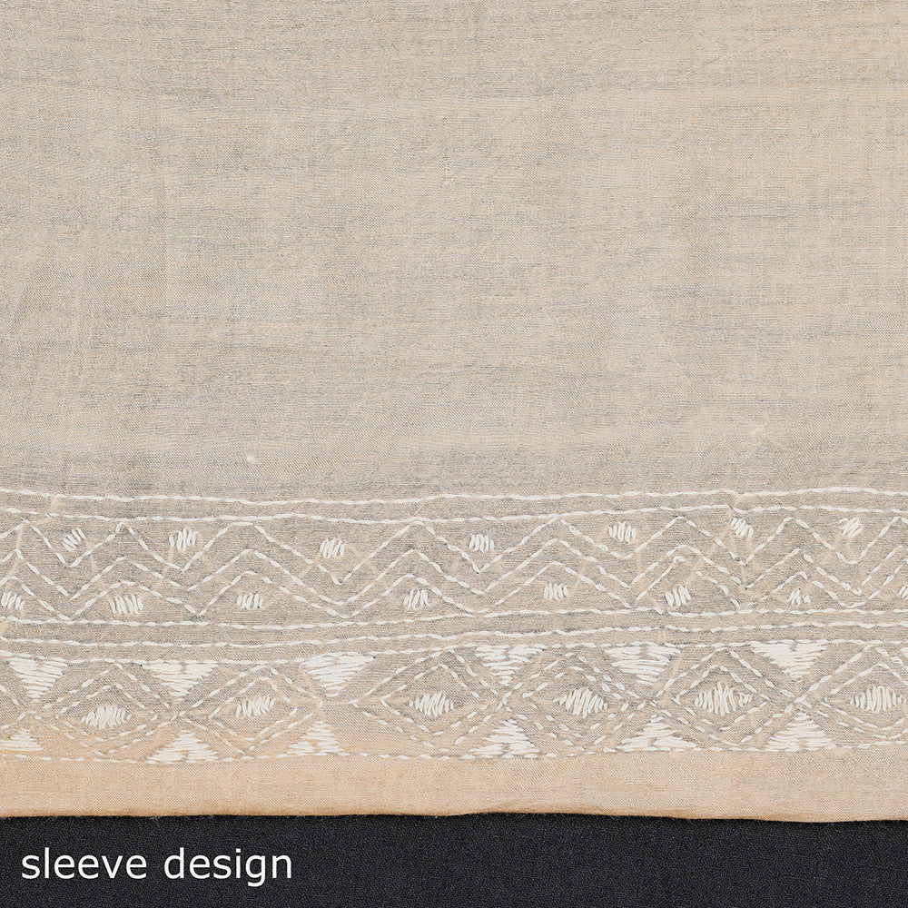 Beige - Bengal Kantha Embroidery Silk Cotton Kurti Material - 2.6 M