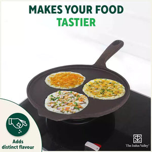 CASTrong Cast Iron Uttapam/ Set Dosa Tawa, 3 Pit, Pre-seasoned, 100% Pure, Toxin-free, Induction, 23cm