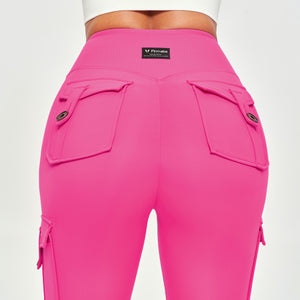 V-waist Cargo Leggings - Neon Pink