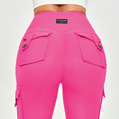 V-waist Cargo Leggings - Neon Pink