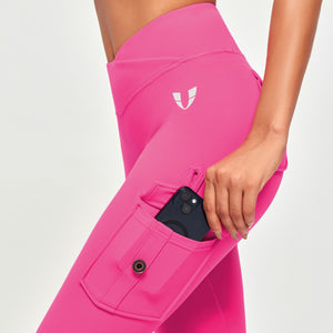 V-waist Cargo Leggings - Neon Pink