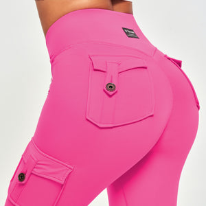 V-waist Cargo Leggings - Neon Pink