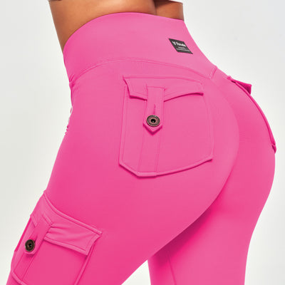 V-waist Cargo Leggings - Neon Pink