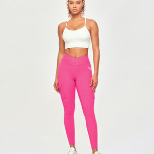 V-waist Cargo Leggings - Neon Pink