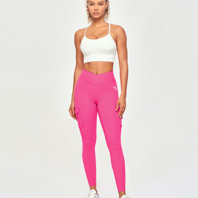 V-waist Cargo Leggings - Neon Pink