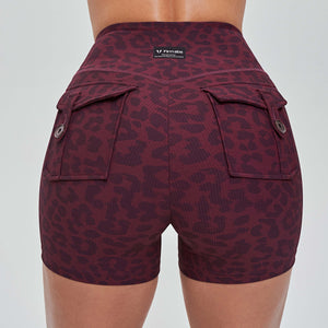 V-waist Cargo Shorts - Red Leopard