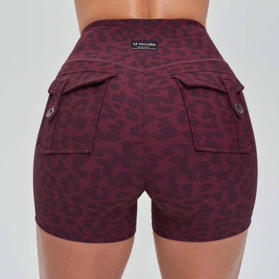 V-waist Cargo Shorts - Red Leopard