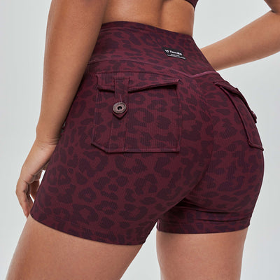 V-waist Cargo Shorts - Red Leopard