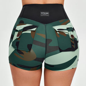 V-waist Cargo Shorts - Green Camo