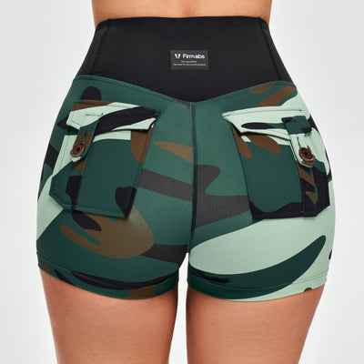 V-waist Cargo Shorts - Green Camo