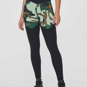 V-waist Gym Leggings - Green Camo