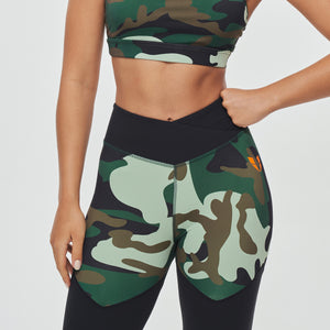 V-waist Gym Leggings - Green Camo