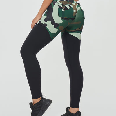 V-waist Gym Leggings - Green Camo