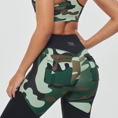 V-waist Gym Leggings - Green Camo