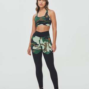 V-waist Gym Leggings - Green Camo