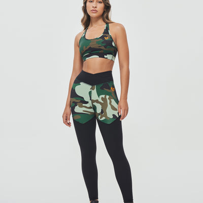 V-waist Gym Leggings - Green Camo