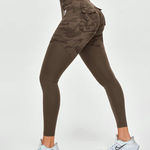 V-waist Gym Leggings - Brown Camo