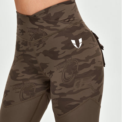 V-waist Gym Leggings - Brown Camo