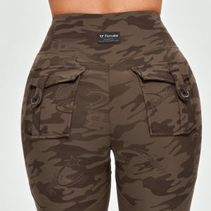V-waist Gym Leggings - Brown Camo