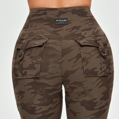V-waist Gym Leggings - Brown Camo