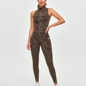 V-waist Gym Leggings - Brown Camo