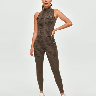 V-waist Gym Leggings - Brown Camo