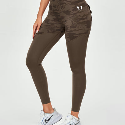 V-waist Gym Leggings - Brown Camo
