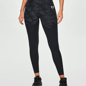 V-waist Gym Leggings - Black Gray Camo