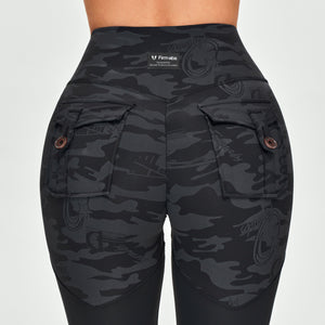 V-waist Gym Leggings - Black Gray Camo
