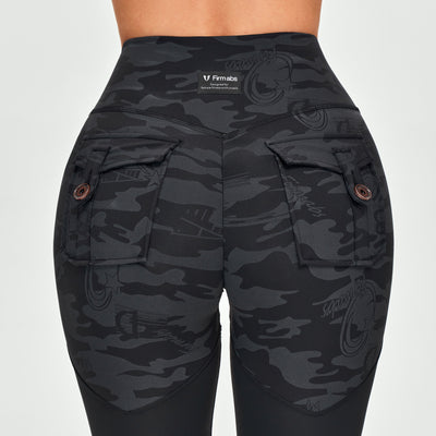 V-waist Gym Leggings - Black Gray Camo