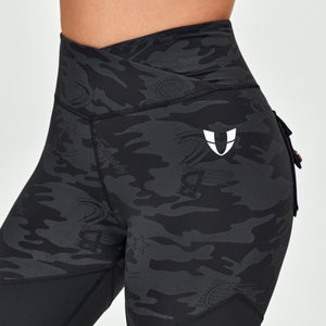 V-waist Gym Leggings - Black Gray Camo