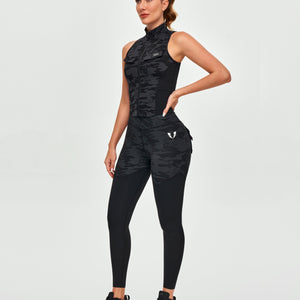 V-waist Gym Leggings - Black Gray Camo