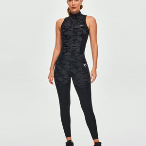 V-waist Gym Leggings - Black Gray Camo