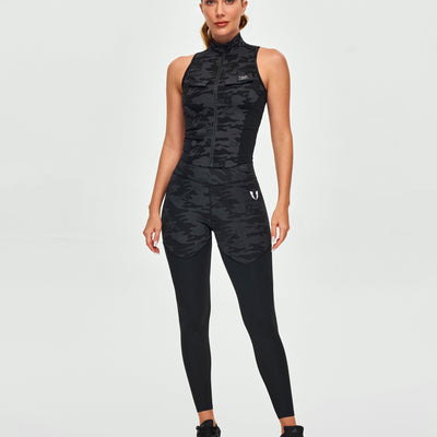 V-waist Gym Leggings - Black Gray Camo