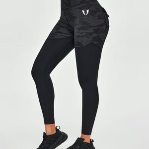V-waist Gym Leggings - Black Gray Camo