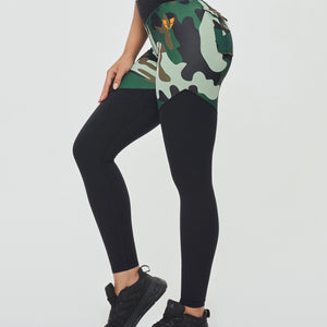 V-waist Gym Leggings - Green Camo