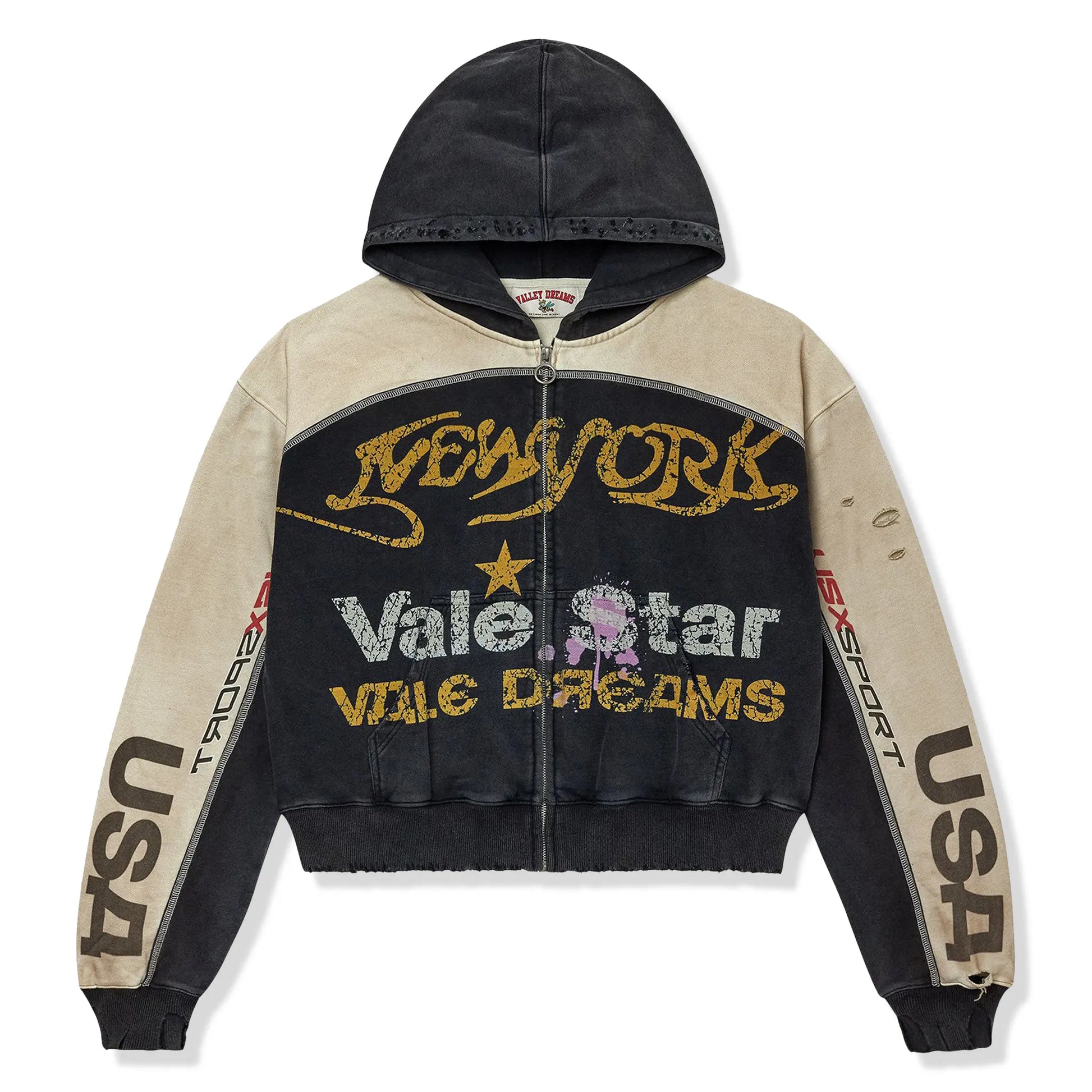 Vale Forever Vale Star Dest Black Tan Zip-Up Hoodie