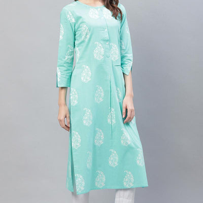 Cyan Blue Trendy Festive Wear Printed Kurti VCK1569