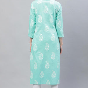 Cyan Blue Trendy Festive Wear Printed Kurti VCK1569