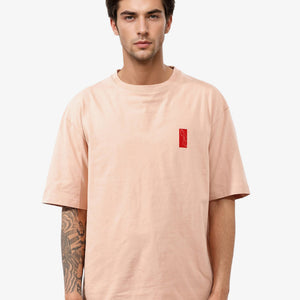 Rare Rabbit Articale Mens Vern Light Orange Cotton Polyester Fabric Short Sleeve Crew Neck Oversized Fit Printed T-Shirt