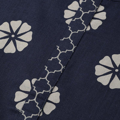 Navy Blue Pure Cotton Floral Printed Kurta Set VKSET1001